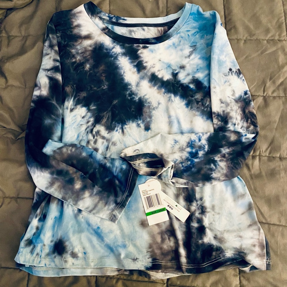 Wallflower Blue and Black Tie-Dye Long Sleeve Tee Size Large  NWT